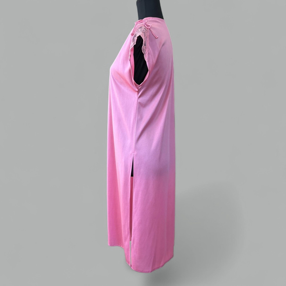 Vintage 70s Pink Lace Cap Sleeve Robe One Size - Picture 5 of 12